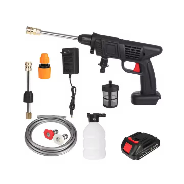 Mediawave Store 24V Batería Lavadora inalámbrica Pistola con tasón ajustable y tanque Jardín y mejoras para el hogar Accesorios de jardín Ideas de bricolaje al aire libre Muebles de diseño Ambiente Confort Bienestar - 1