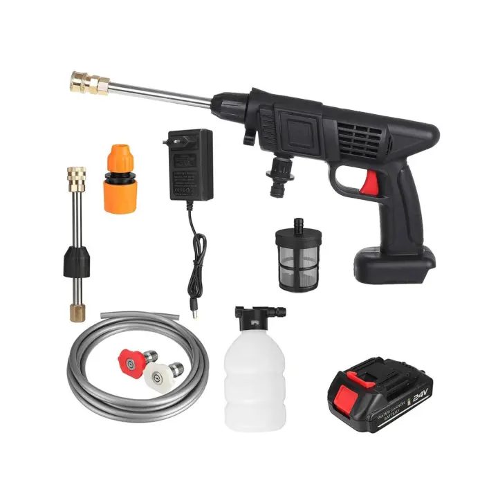 Mediawave Store 24V Batería Lavadora inalámbrica Pistola con tasón ajustable y tanque Jardín y mejoras para el hogar Accesorios de jardín Ideas de bricolaje al aire libre Muebles de diseño Ambiente Confort Bienestar - 1