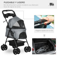 PawHut Cochecito para Mascotas Plegable Carrito para Perros Desmontable Acero Tela Oxford Ruedas Giratorias Frenos Ventana para Perros Gatos Pequeñitos 67x45x96 cm - details 3
