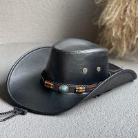 Sombrero De Vaquero Vintage De Cuero Sintético Para Mujeres Y Hombres Sombrero De Paja Panama Para Mujeres Sombrero De Jazz Cowgirl Hombre - details 0
