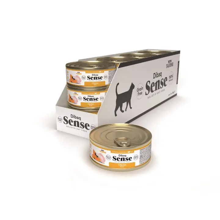 Dibaq Sense Cat, comida húmeda, gato, pollo con papaya, sin cereales, pack 12 uds x 70 gr - 1
