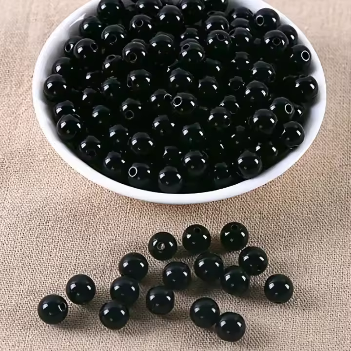100/500pcs Cuentas Redondas De 8mm Negras Para Joyería Con Agujero Pequeño Para Pulseras Y Collares Color Sólido Energía - 1