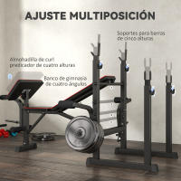 SPORTNOW Banco de Musculación Plegable Banco de Pesas con Soportes para Barra Regulables y Respaldo Ajustable para Entrenamiento Completos de Cuerpo en Casa Gimnasio Negro - details 5