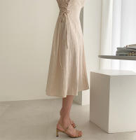 Vestido Largo De Algodón Y Lino Para Mujer Estilo Retro Vintage Con Manga Corta Diseño Sólido A-Line Cuello V Moda De Oficina - details 6