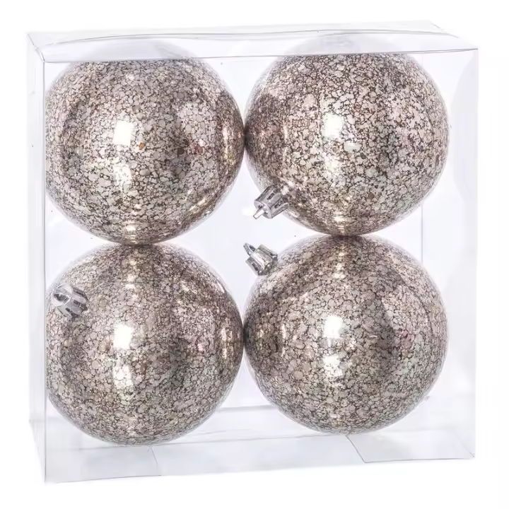Gerimport Conjunto de 4 Bolas Navidad Marrón y Blanco 8 Cm - 1