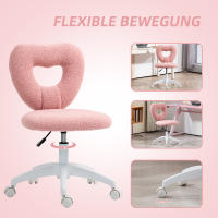 Silla de Oficina Silla giratoria de oficina en casa con respaldo en forma de corazón, sin reposabrazos Silla de Lana Teddy regulable en Altura para estudio, Pink - details 4