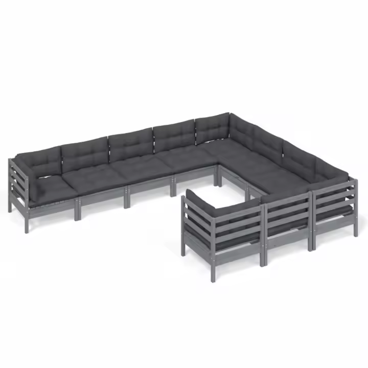 vidaXL Muebles de jardín 10 pzas y cojines madera de pino gris - 1