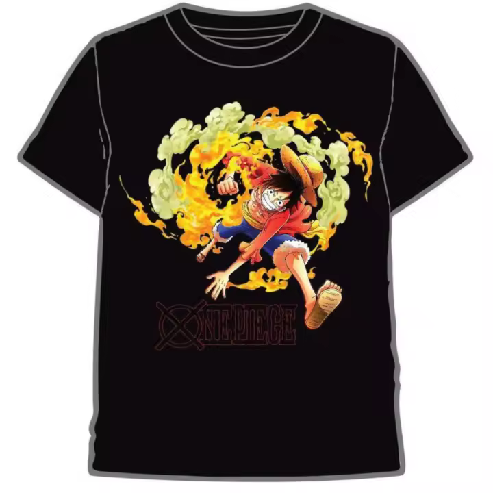 Camiseta Luffy Ataque Black One Piece Talla 8 Años Manga Corta Unisex 100% Algodón Stamina - 1