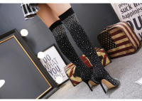 Botas Largas De Mujer Con Diamantes Punta Afilada Y Tacón Alto Talla Grande 43 Verano 2024 Moda Elegante Para Fiestas Y Noches Saludables - details 4