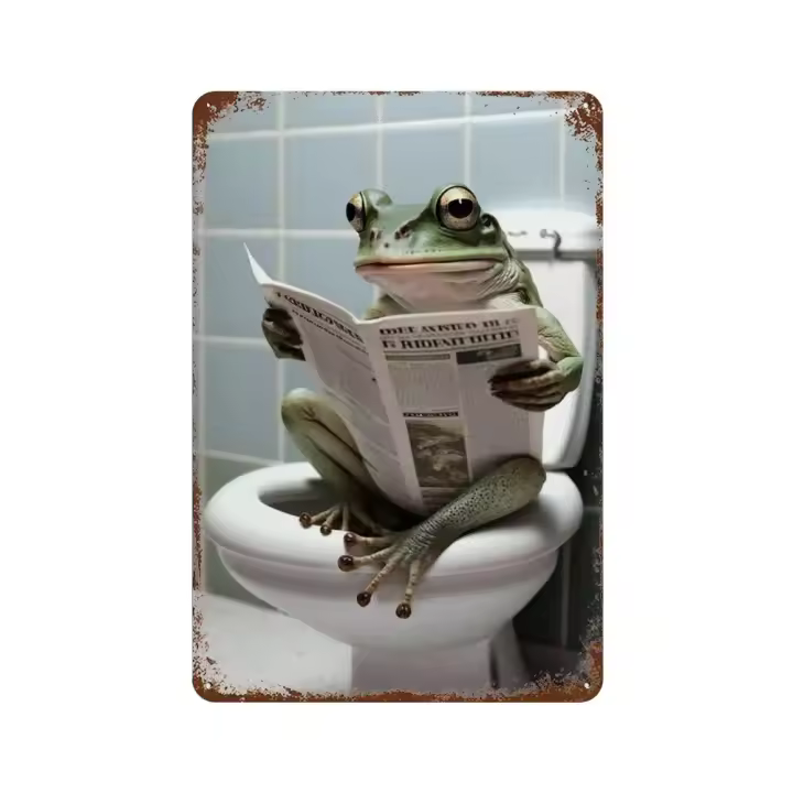 Placa De Metal Divertida Para Baño Con Decoración Animal De Oso Perro Tigre Leyendo En El Inodoro Tamaño 8x12 Pulgadas Para El Hogar - 1