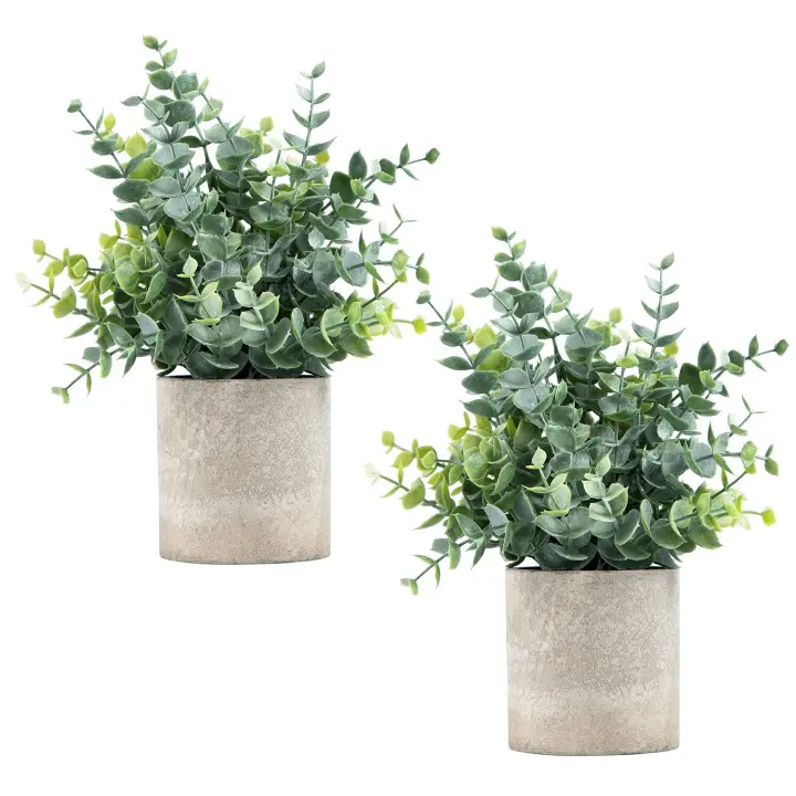 2 Pack Plantas Artificiales Pequeñas De Eucalipto En Maceta Para Decoración De Escritorio Baño Habitación Estilo Rústico Mesa De Café - 1
