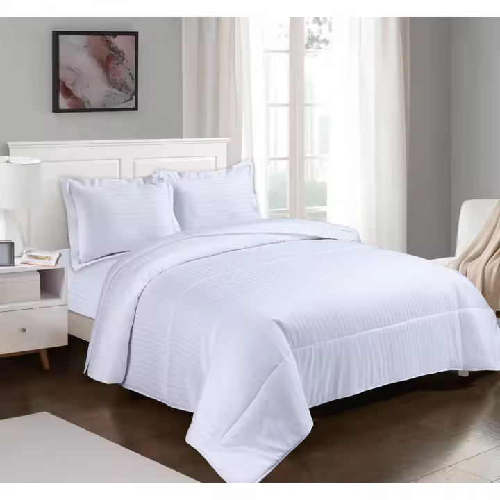 Colcha Bouti Cutí Rayas 200 Hilos con Cojines Color BLANCO Talla Cama 90/105 - 1