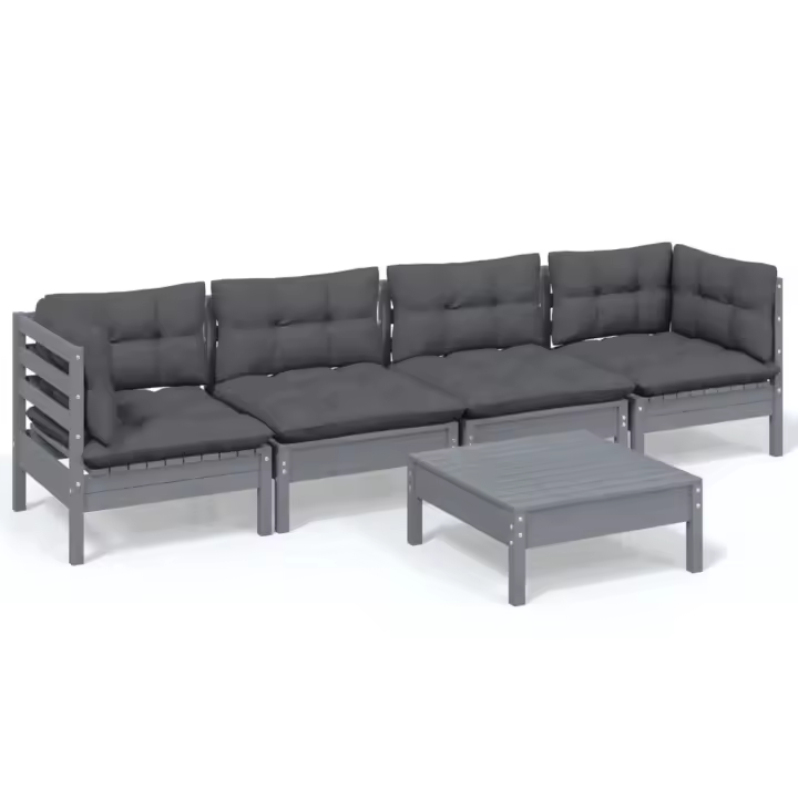 vidaXL Juego de muebles de jardín 5 pzas y cojines madera maciza pino - 1