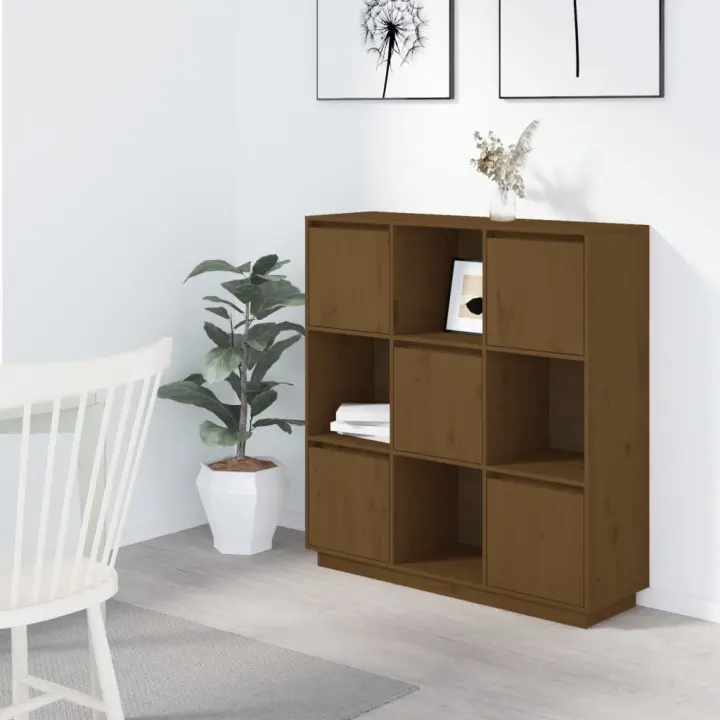 vidaXL Aparador alto madera maciza de pino marrón miel 110,5x35x117 cm - 1