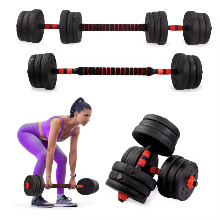 Mancuernas ajustables 2 en 1 Mobiclinic® ExtenFit Peso de 2-20 kg Incluye mancuernas y barra de extensión acolchada Tuercas antideslizantes Acero resistente Gym en casa - 1