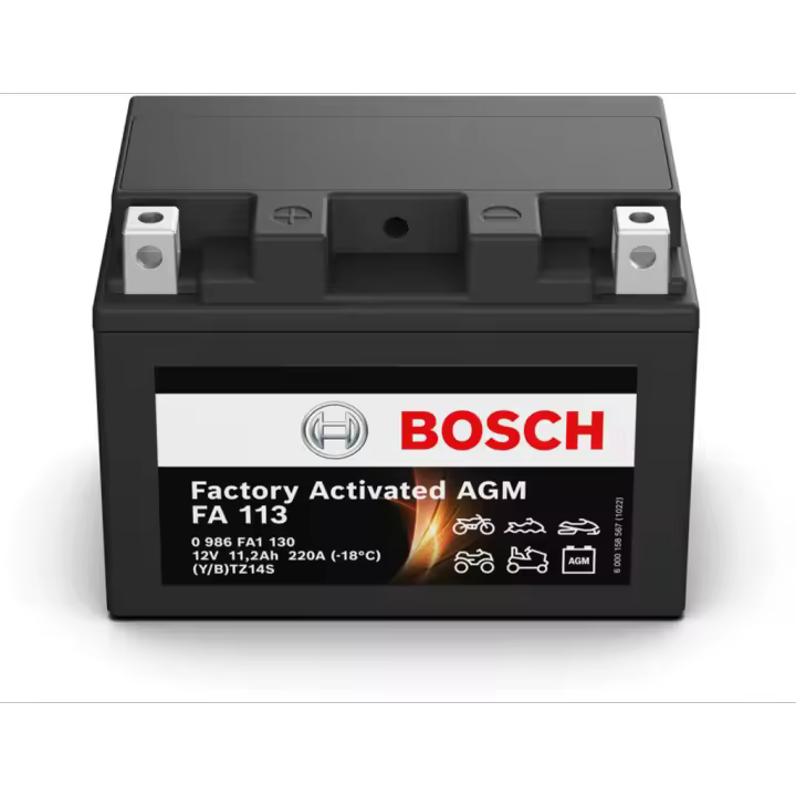 Batería de Moto Bosch FA113 - AGM. Tecnología AGM. 12V - 11.2Ah/220A (EN) - 1