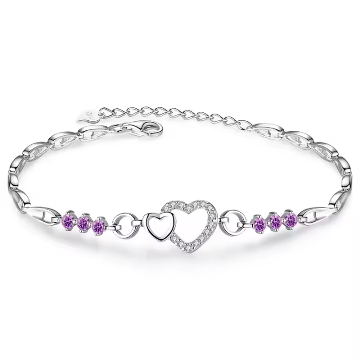 925 pulsera de plata esterlina púrpura cristal ZIRCON corazón para mujer encanto pulsera joyería regalo - 1