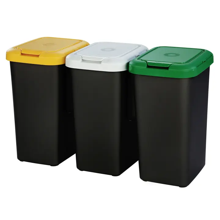 Tontarelli Set 3 Papeleras de Reciclaje Plástico 75L - 1