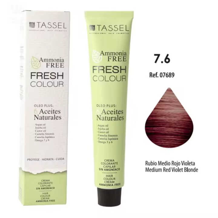 Tinte Fresh Colour sin Amoniaco 100ml: 7.6 Rubio medio rojo violeta - Tassel - 1