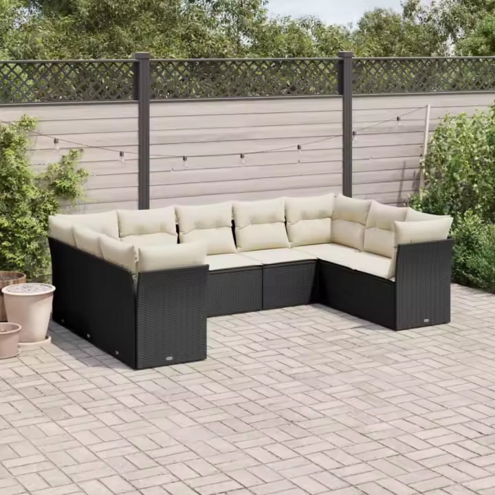 vidaXL Set de sofás de jardín 8 piezas y cojines ratán sintético negro - 1