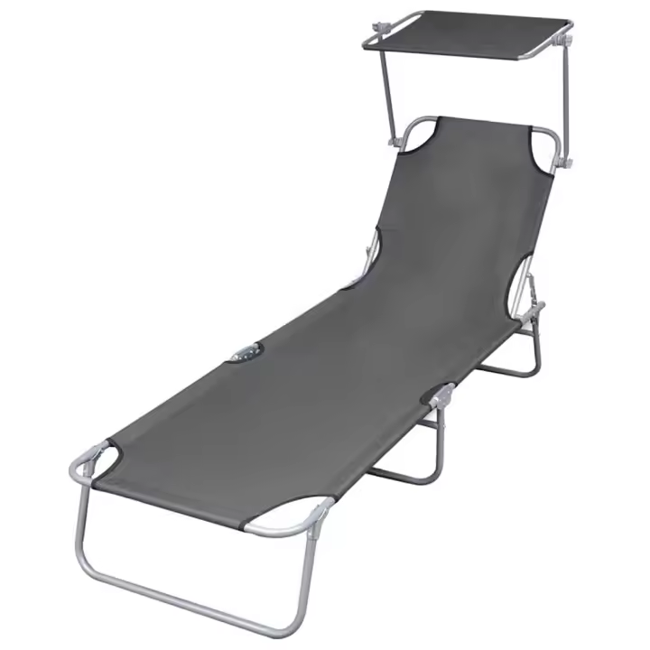 Tumbona plegable con toldo de acero gris - 1
