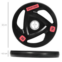 SPORTNOW Juego de 2 Discos de Pesas Olímpicas de Hierro Fundido 5 kg/10 kg Placas de Pesas Recubierta de Goma con Barra Tri-Grip y Orificio de 5 cm para Fitness en Gimnasio Casa Negro - details 3