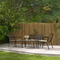 Outsunny Conjunto de Jardín de Ratán Sintético Juego de 4 Piezas Muebles de Jardín con 2 Sofás Individuales 1 Sofá de 2 Plazas y 1 Mesa de Vidrio Templado para Terraza Patio Multicolor - details 1