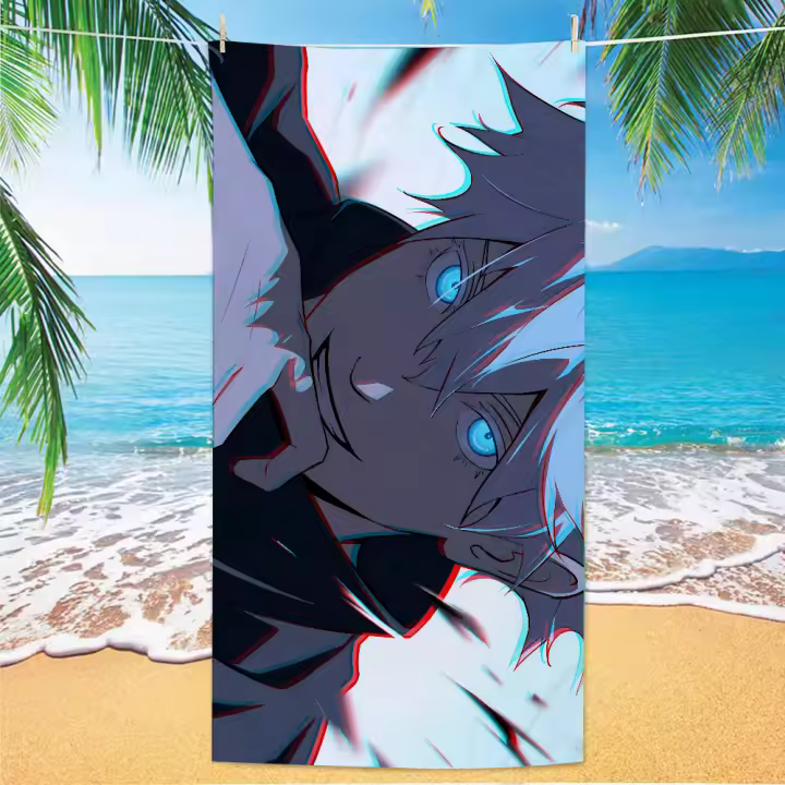Toalla De Playa Microfibra De Anime Jujutsu Kaisen Gojou Satoru Secado Rápido Suave Unisex Para Camping Piscina Y Niños - 1