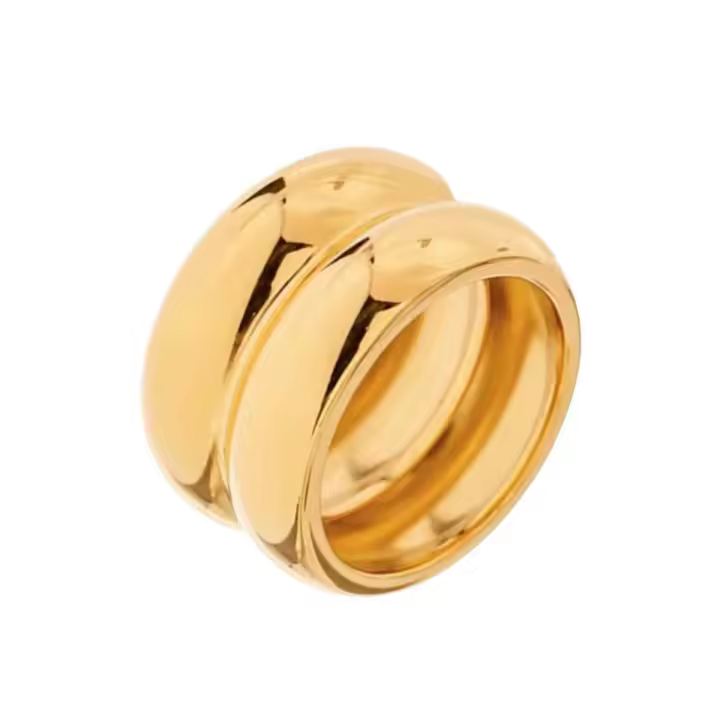 GOLDENCAT Coa Ring Tamaño 7, Anillo Grueso de Acero de Doble Diseño, Diámetro del Aro Interior 17,3 mm, Impermeable, Acero Inoxidable, Gol - 1