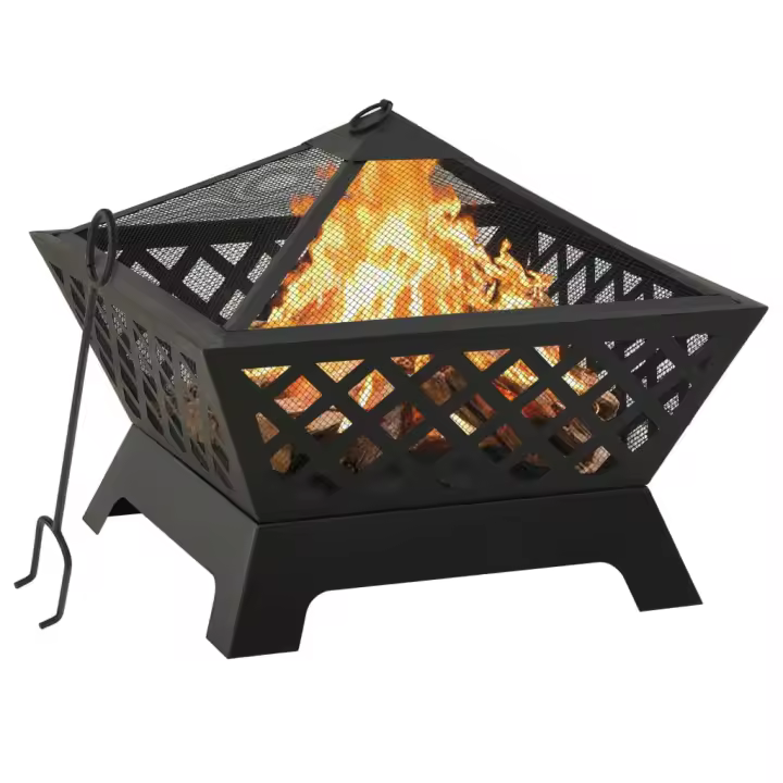 vidaXL Brasero con atizador acero XXL 64 cm - 1