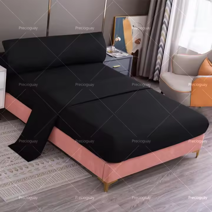 Juego de cama de tres piezas, funda de colchón, textil para el hogar, delicado y suave, agradable para la piel, color sólido, adecuado para sala de estar, dormitorio. - 1