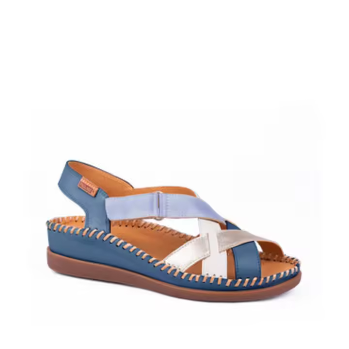 PIKOLINOS CADAQUES W8K-0741C3 sandalia de mujer de piel de primera calidad, tiras entrelazadas en empeine con escote en UVE y adaptable con velcro, ligera cuña y piso antideslizante. - 1