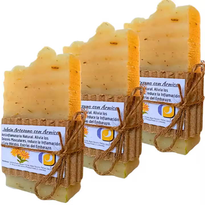 3 Jabones Artesanos Naturales con Árnica. PumarShop Cinnia Natura. Antiinflamatorio, Cicatrizante. Pack Ahorro. Hecho a Mano - 1