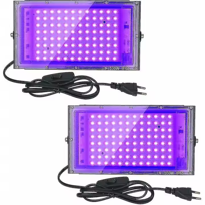 2pcs 100w Uv Led Floodlight Blacklight Ip65 Impermeable, Lámpara Led Ultravioleta, Iluminación De Efectos Para Acuario, Fiesta, Pintura De Neón, Póster Fluorescente - 1