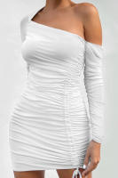 Vestido De Mujer Con Hombro Solo Largo Manga Completa Ajustado Cintura Natural Mini Vestido Para Fiesta Noche Club Sexy - details 9
