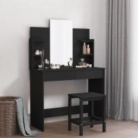 vidaXL Tocador con espejo 96x39x142 cm en color Negro/Gris hormigón/Gris sonoma y más | decorativo de pared para baño dormitorio recibidor moderno - details 0