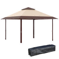 Outsunny Carpa Plegable 3,85x3,85 m Cenador de Jardín con Doble Techo Altura Ajustable en 3 Niveles y Bolsa de Transporte Impermeable Anti-UV para Fiestas Bodas Caqui y Café - details 0