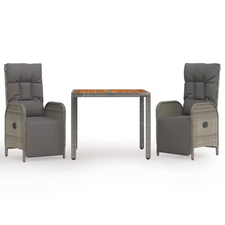 vidaXL Set comedor de jardín 3 piezas con cojines ratán sintético gris - 1