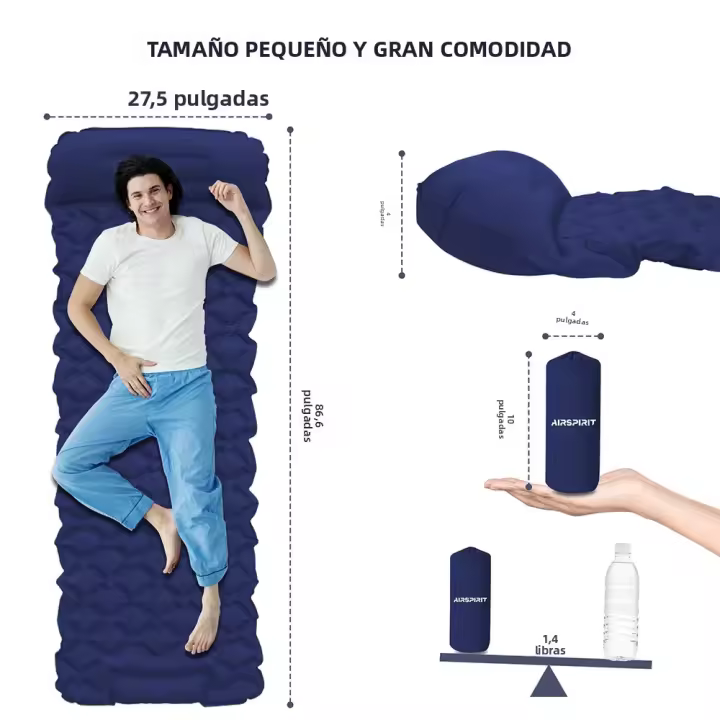 Almohadilla De Dormir Inflable Con Cojín Y Bomba De Pie Ultraligera Y Resistente a La Humedad Para Camping Y Viajes - 1