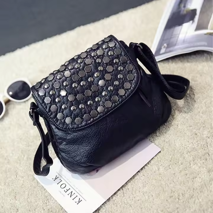 Bolso de cuero PU elegant para Mujer, vintage Bolso de Mano con alcances, Bolsa Negra para Mujer - 1