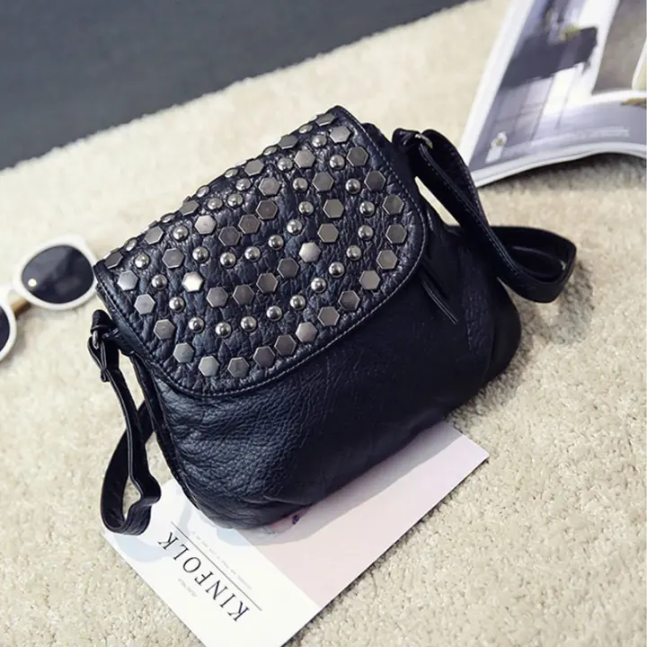 Bolso de cuero PU elegant para Mujer, vintage Bolso de Mano con alcances, Bolsa Negra para Mujer - 1
