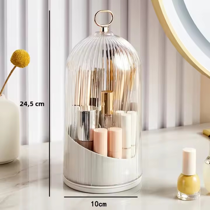 Organizador De Maquillaje Giratorio 360° Con Tapa Contenedor De Almacenamiento Para Brochas Y Cosméticos Caja Para Labiales Y Cejas Material Plástico - 1
