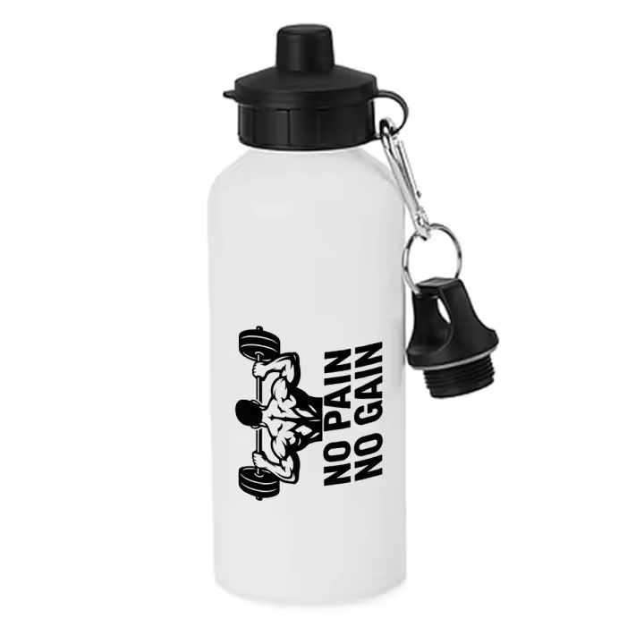 MERCHANDMANIA Bidón deportivo 600 ml acero inoxidable con chupón no pain no gain sin dolor no hay musculos botella escolar deporte bicicleta - 1