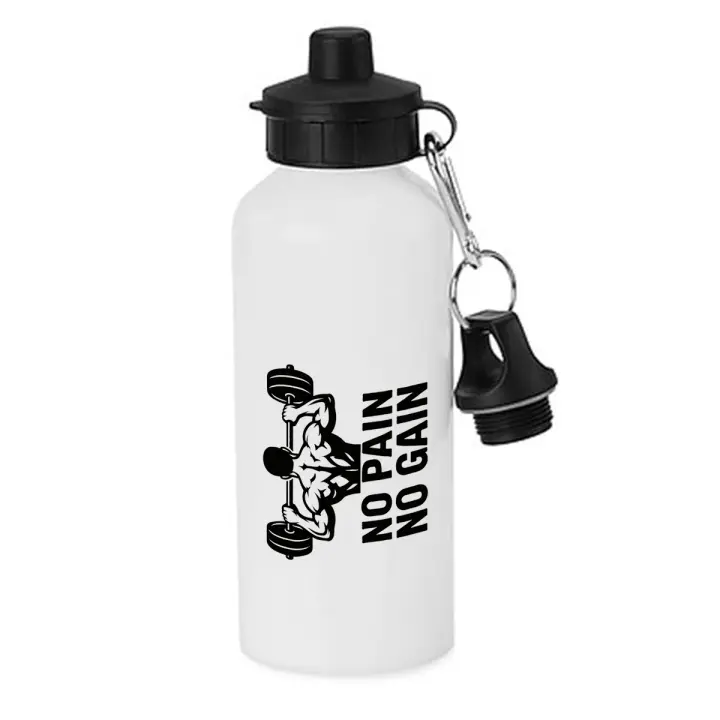 MERCHANDMANIA Bidón deportivo 600 ml acero inoxidable con chupón no pain no gain sin dolor no hay musculos botella escolar deporte bicicleta - 1