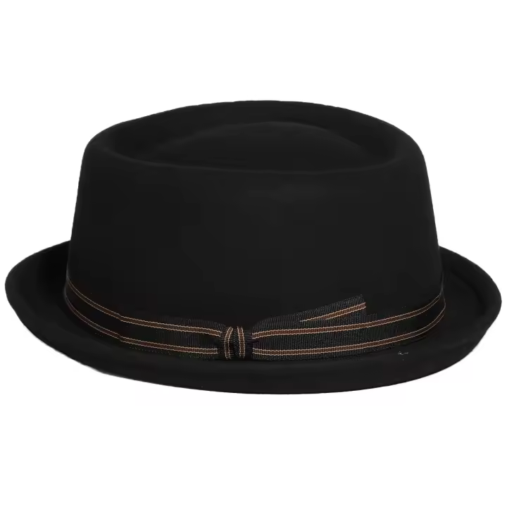 Sombrero De Piel De Cerdo Negro Vintage Para Hombres Con Lazo 100% Lana Feltro Fedoras Unisex Jazz Cap Church Panama Gorras De Gangsters Sombrero De Gentleman - 1