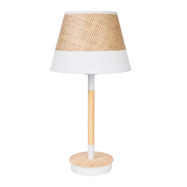 LAMPARA BASE MADERA PANTALLA BEIGE/MIMBRE HM1136 FIJALO - 1