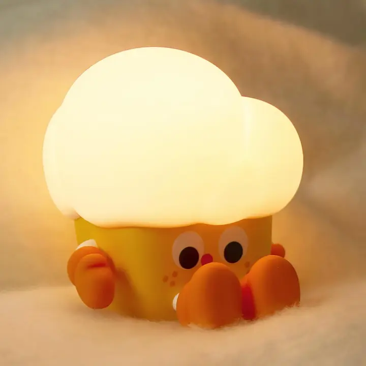 Luz de noche de palomitas de maíz - Luz de noche de palomitas de maíz de silicona - Luz de noche para niños - Habitación de bebé - Lámpara de noche - 3 niveles de brillo - Temporizador - Recargable - Amarillo - 1