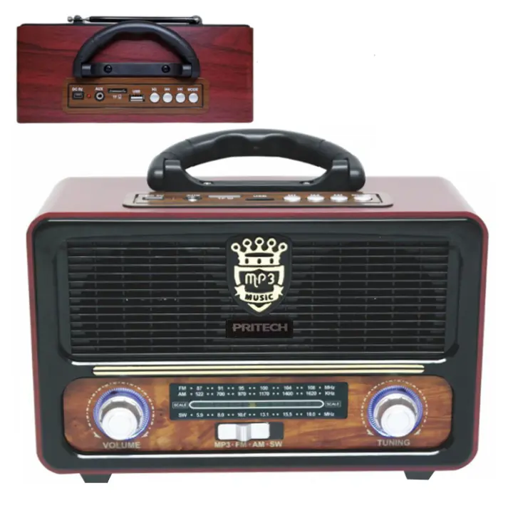 Radio Retro Inalámbrica con Bluetooth, Radio Portátil Altavoz Bluetooth Estéreo AM/FM/SW, Radio Vintage, USB, Tarjeta TF, AUX, Luces LED, reproductor Digital MP3 Batería Recargable - 1