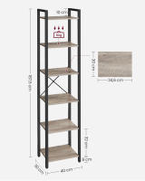 Estantería de 6 niveles multifuncional, librería espaciosa, ideal para oficina, salón, dormitorio y cocina, 40x30x187.5 cm, disponible en greige, marrón rústico y olmo pardo - details 5
