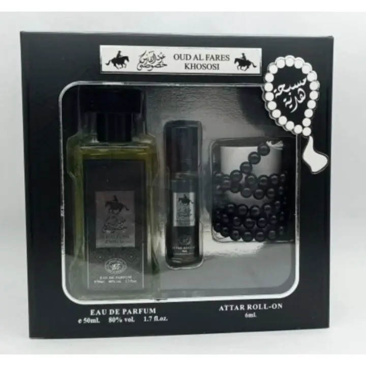 ESTUCHE DE PERFUME ÁRABE DE 50 ML CON REGALO DE ROLL ON DE OUD AL FARES DE KHOSOSI - 1